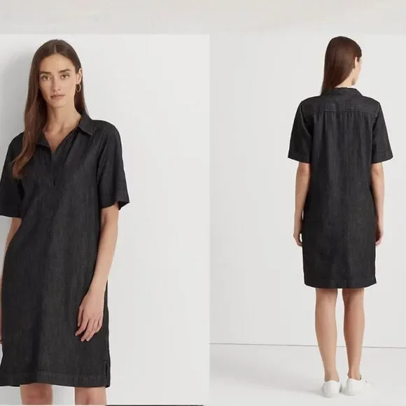 Lauren Ralph Lauren | Dresses | New Lauren Ralph Lauren Denim Shift Dress 0  Cotton Short Sleeve Relaxed Large | Poshmark
